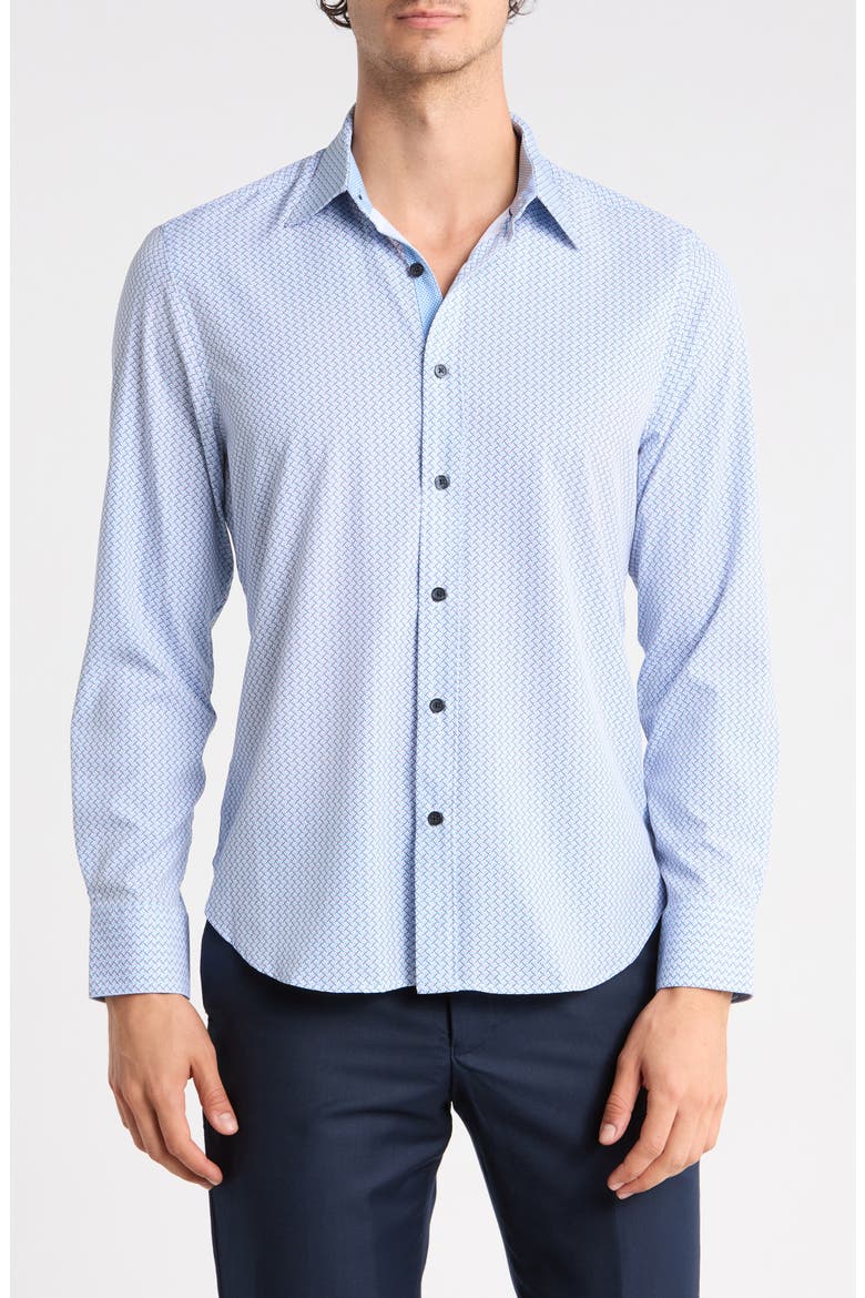 Crosshatch Long Sleeve Button Up Shirt, Main, color, WHITE/ BLUE