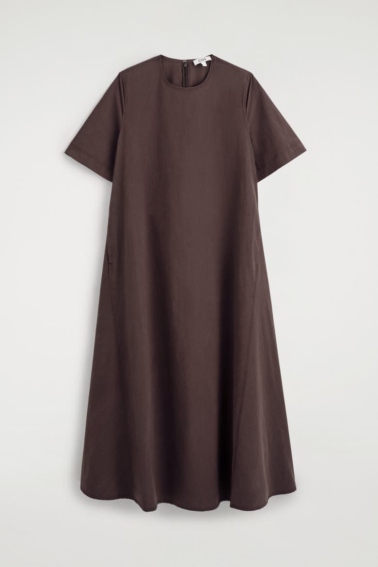Raw-Cut Cotton Midi Dress, Alternate, color, BROWN