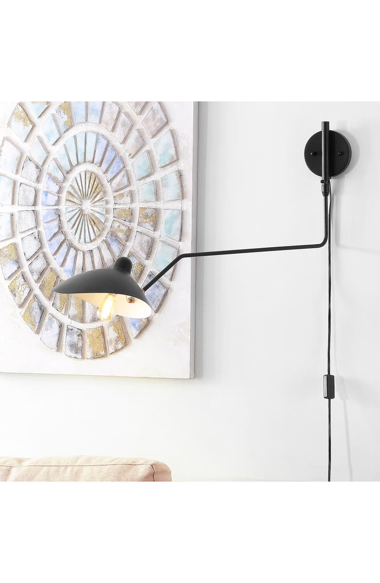 JONATHAN Y Frank 35" Iron Retro Swing LED Wall Sconce, Alternate, color, Black/Brass Gold