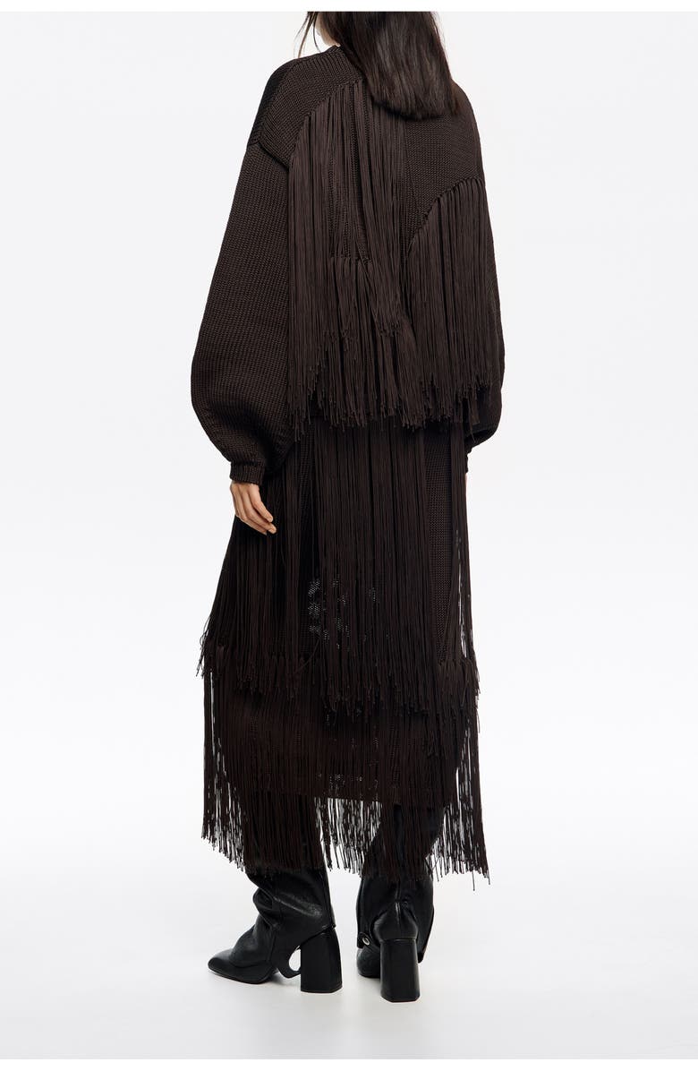 Bimba y Lola Fringed Knit Skirt, Alternate, color, Brown