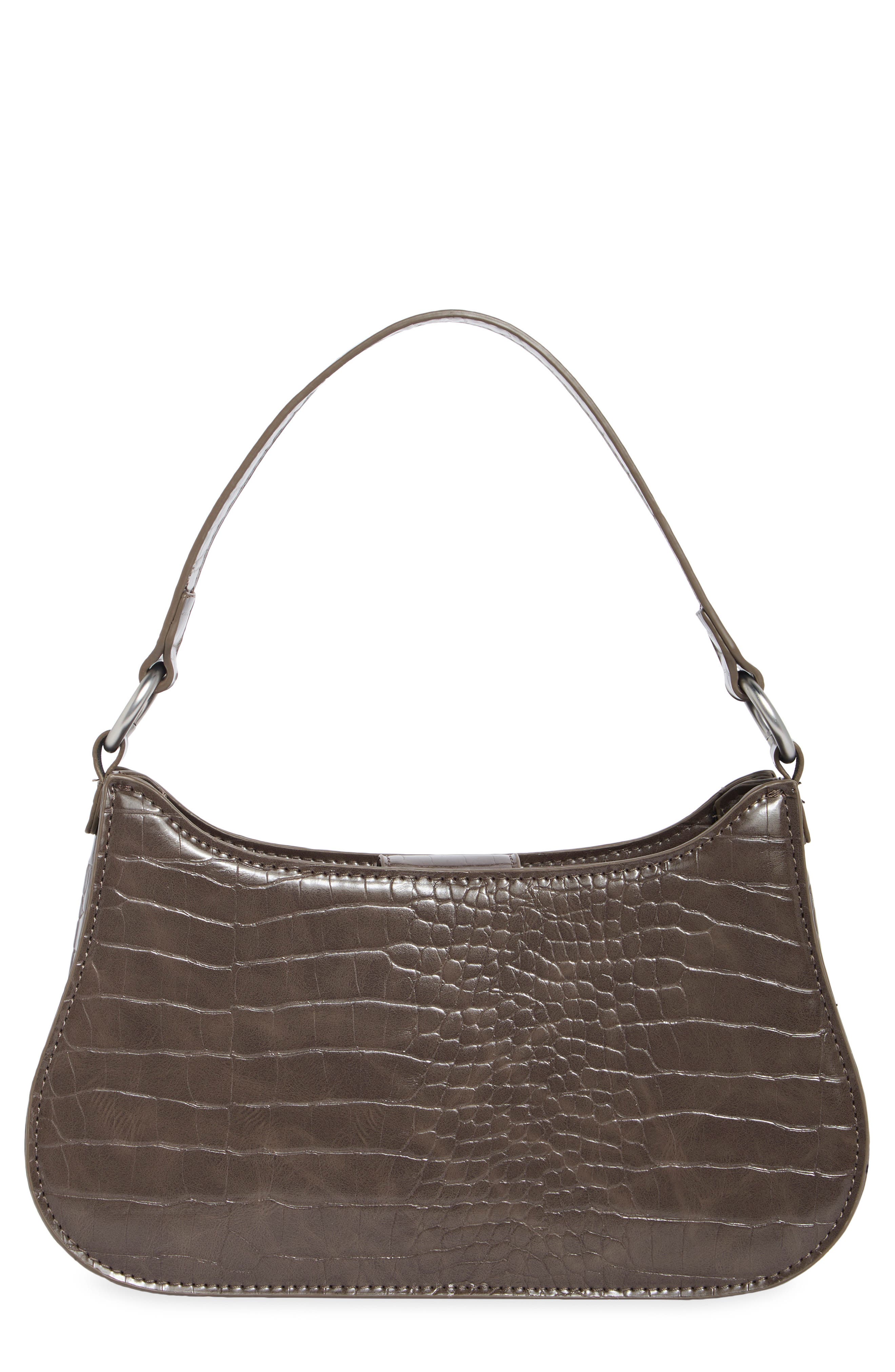 Croc Embossed Curved Baguette Bag, Main, color, MUSHROOM