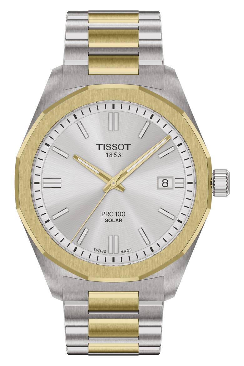 PRC 100 Solar Two-Tone Bracelet Watch, 39mm, Main, color, SILVER
