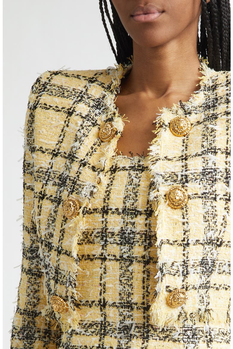 Glitter Plaid Tweed Crop Jacket, Alternate, color, MULTI YELLOW