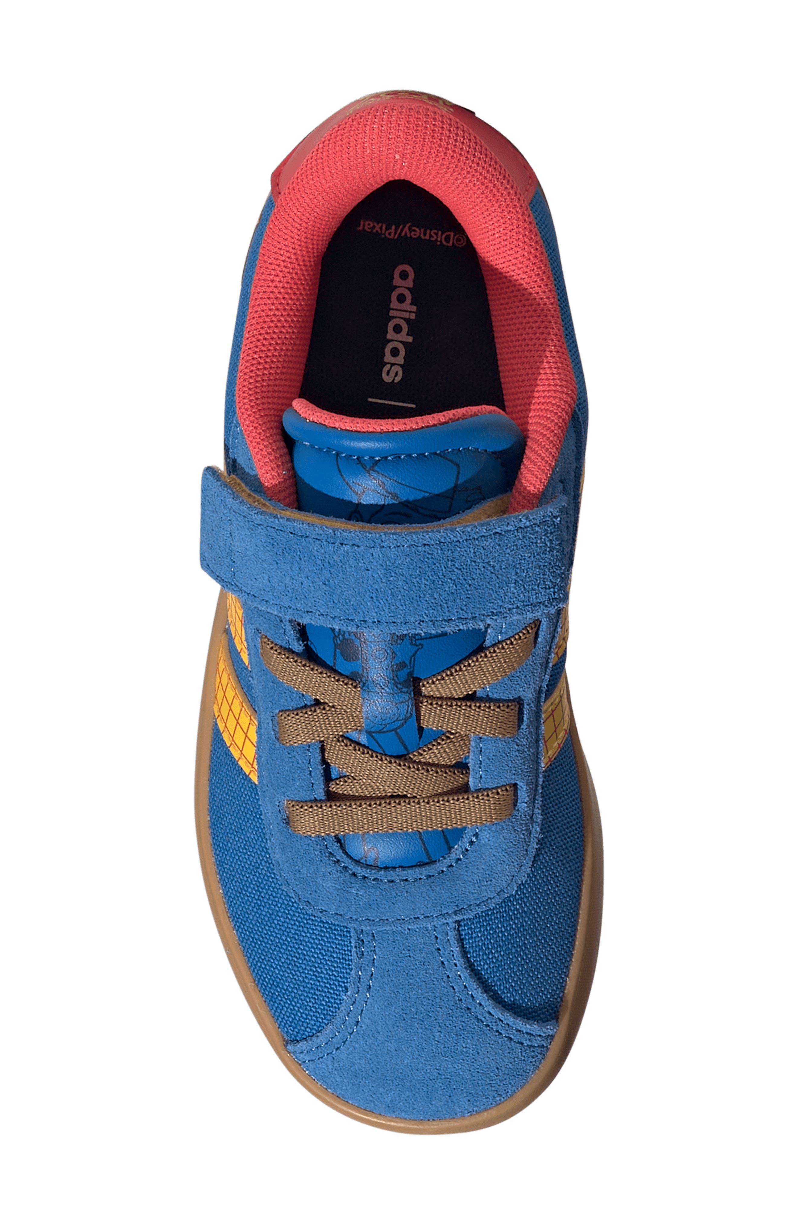 adidas Kids' Disney Woody Court Sneaker, Alternate, color, Bright Royal/ Gold/ Lucid Red