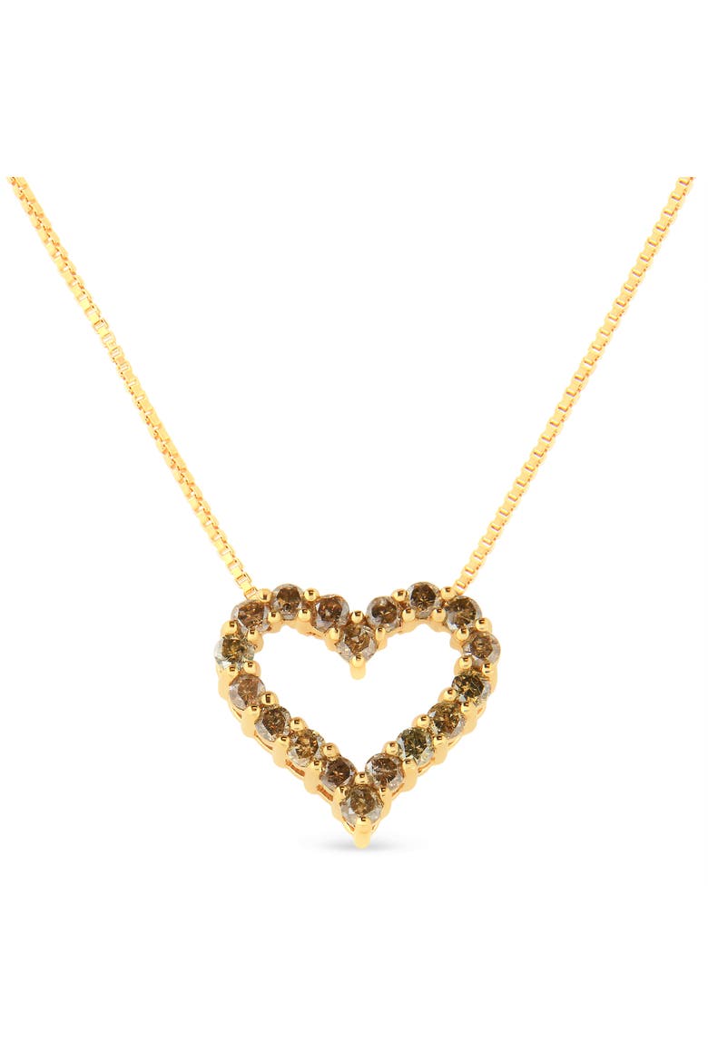 14K Yellow Gold Plated Silver 1.0 Cttw Champagne Diamond Heart Pendant Necklace, Alternate, color, Yellow