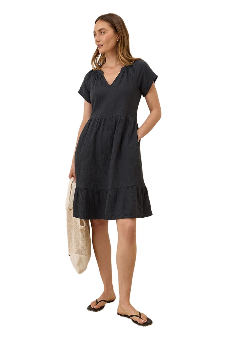 Organic Cotton Coastal Double Gauze Breezy Dress, Main, color, Black