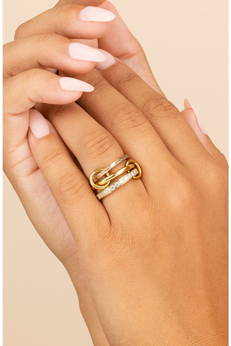 Thea Cubic Zirconia Linked Stacking Band Rings, Alternate, color, GOLD