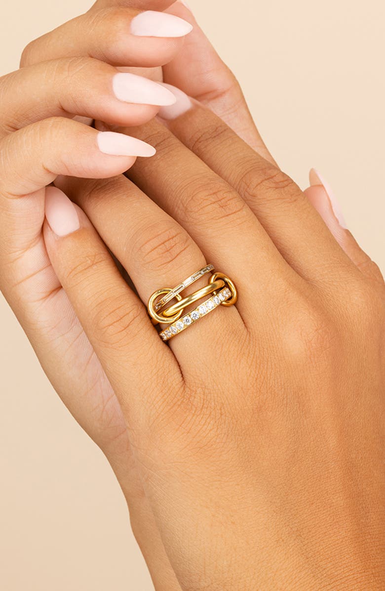 Sterling Forever Thea Cubic Zirconia Linked Stacking Band Rings, Alternate, color, Gold