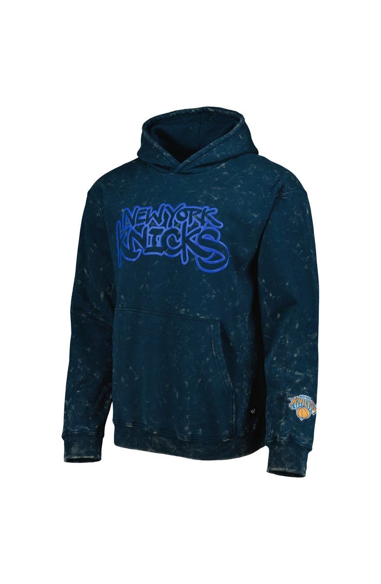 THE WILD COLLECTIVE Unisex The Wild Collective Blue New York Knicks Tonal Acid Wash Pullover Hoodie, Alternate, color, Blue