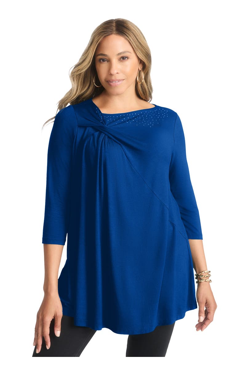 Jessica London Twist-Front Trapeze Tunic, Main, color, Dark Sapphire Gems