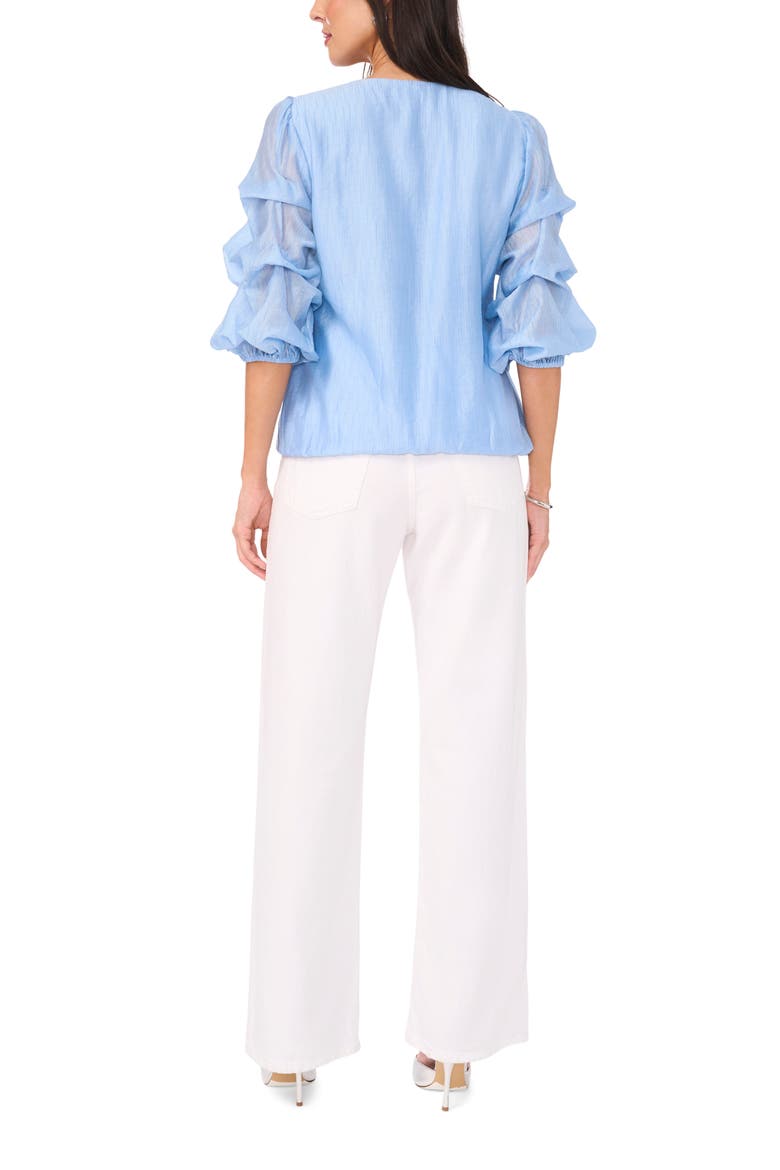 Metallic Slub Bubble Sleeve Top, Alternate, color, SKY