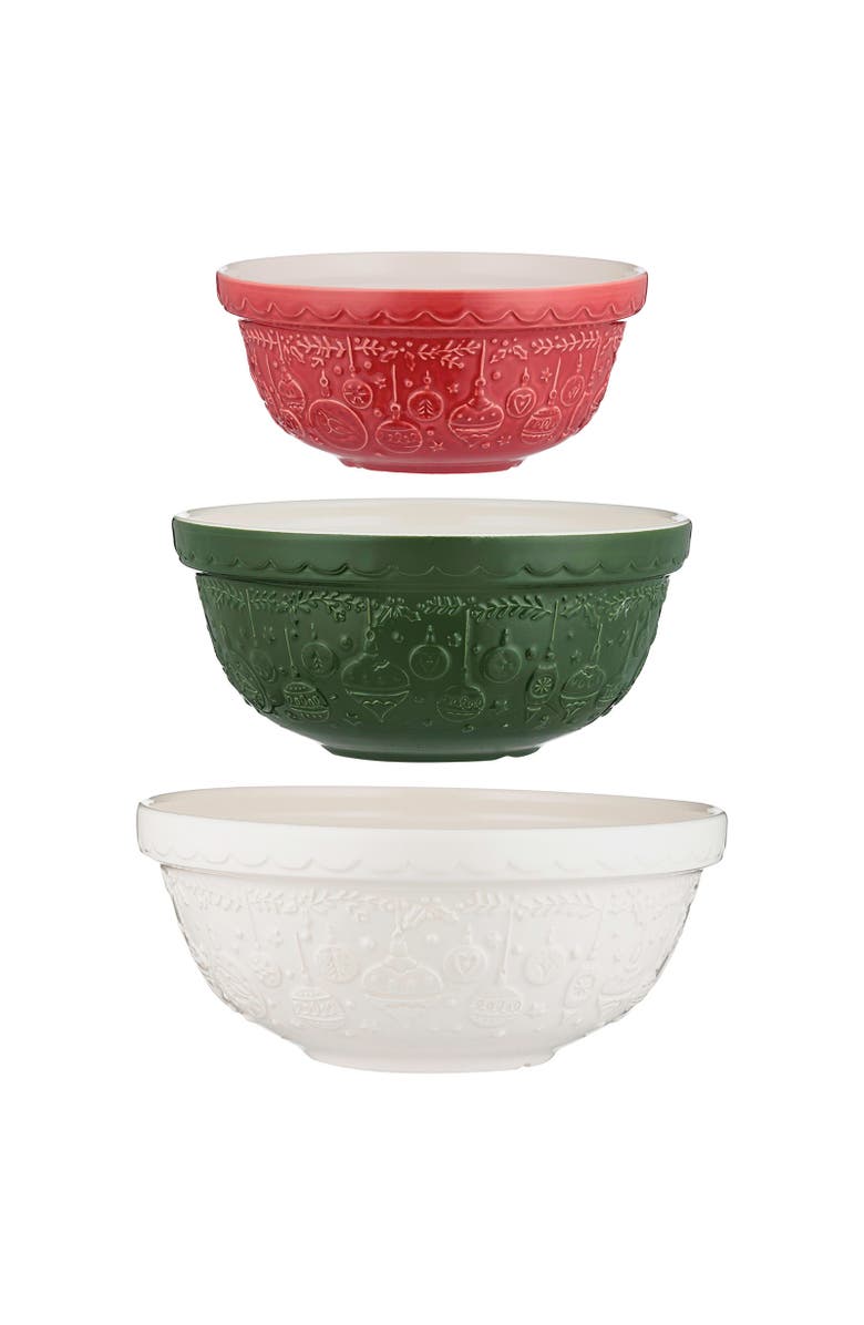 MASON CASH Deck The Halls 3 Piece Ceramic Mixing Bowl Set, Main, color, Multicolored
