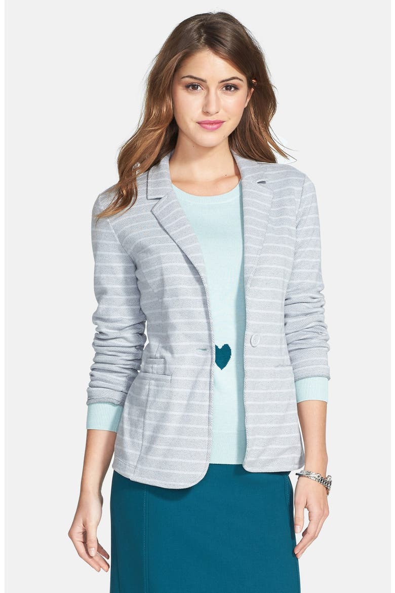 Roll Sleeve Knit Blazer, Alternate, color, GREY/ GREY STRIPE