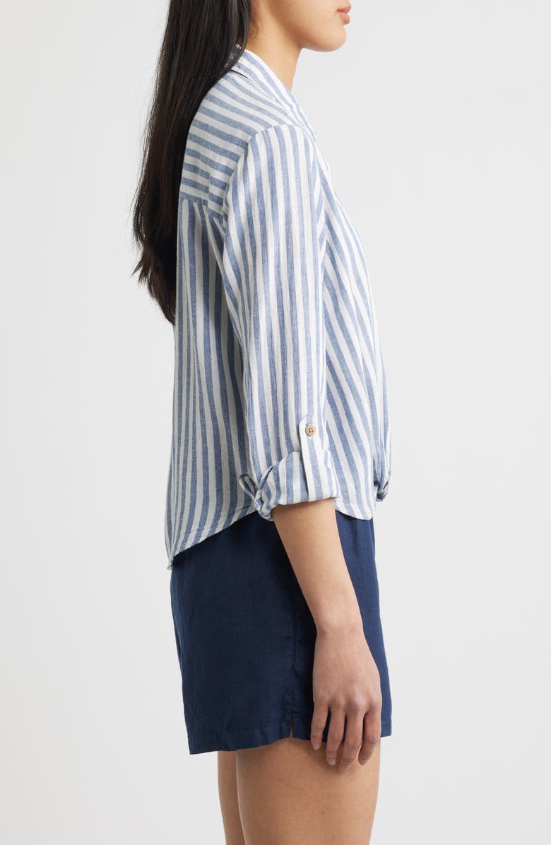 beachlunchlounge Vivica Stripe Twist Hem Button-Up Shirt, Alternate, color, Skylight