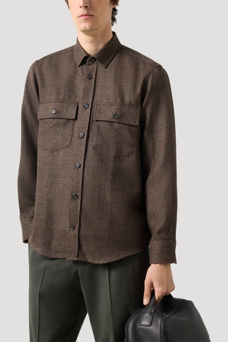 Virgin Wool-Linen Mix Shirt Heiko, Alternate, color, Dark brown