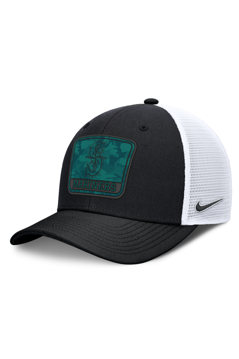 Men's Nike Black/White Seattle Mariners Camo Rise Trucker Dri-FIT Adjustable Hat, Main, color, Black
