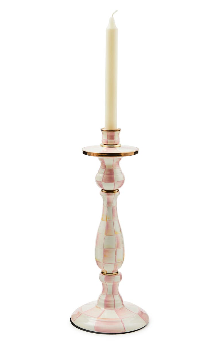 MACKENZIE CHILDS Large Rosy Check Candlestick Holder, Alternate, color, Rosy