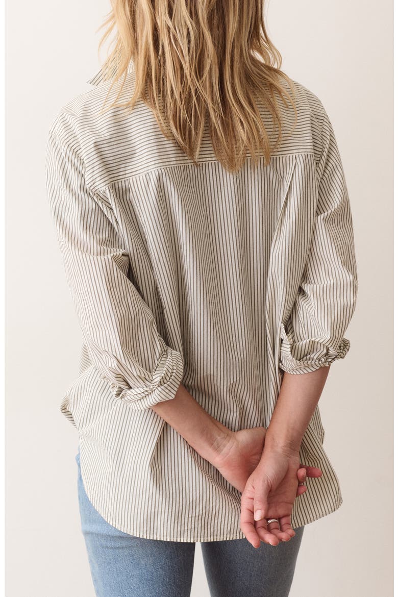 Jane Relaxed Pinstriped Pima Cotton Shirt, Alternate, color, OLIVE PINSTRIPE