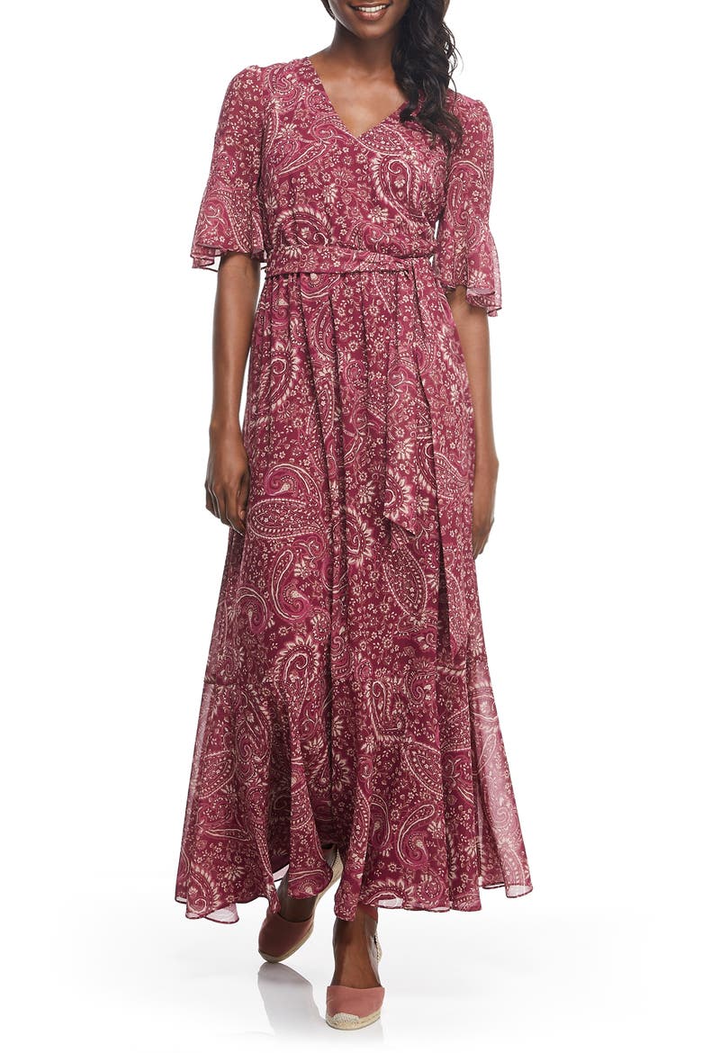 Candace Print Chiffon Maxi Dress, Main, color, DEEP MAGENTA/ CHAMOISEE