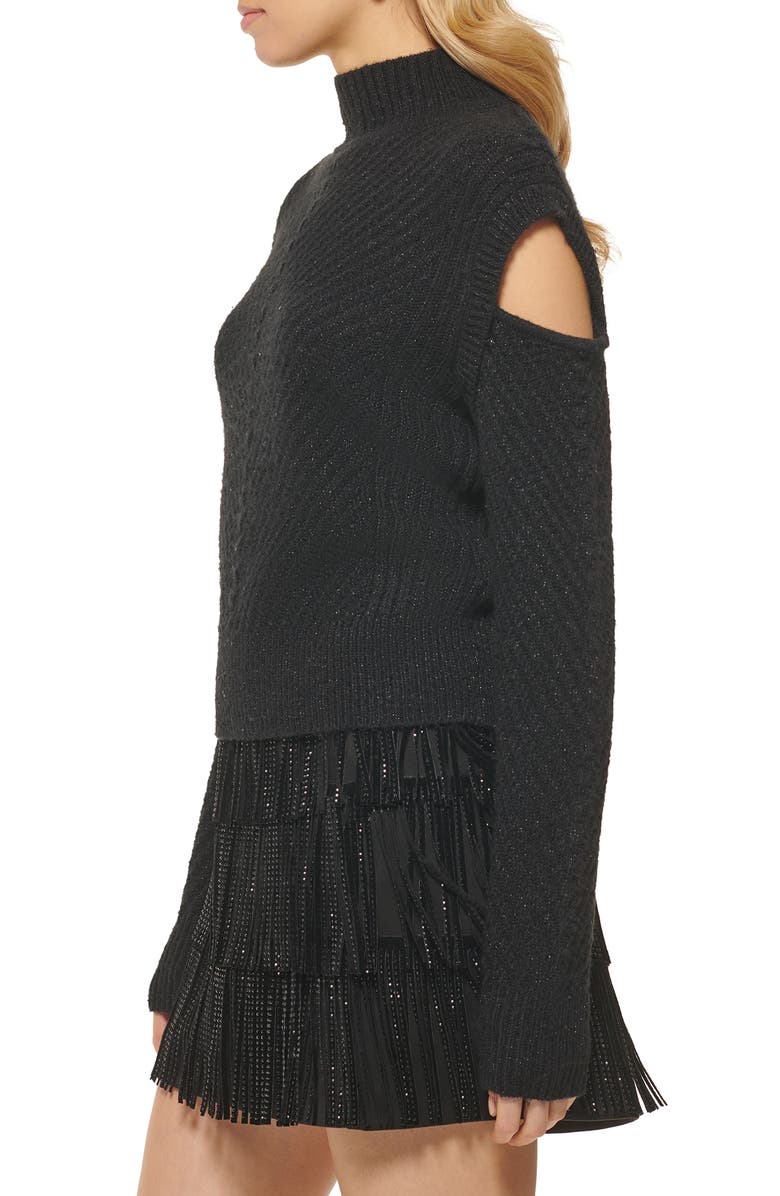 DKNY Sequin Cutout Sleeve Mock Neck Sweater, Alternate, color, 