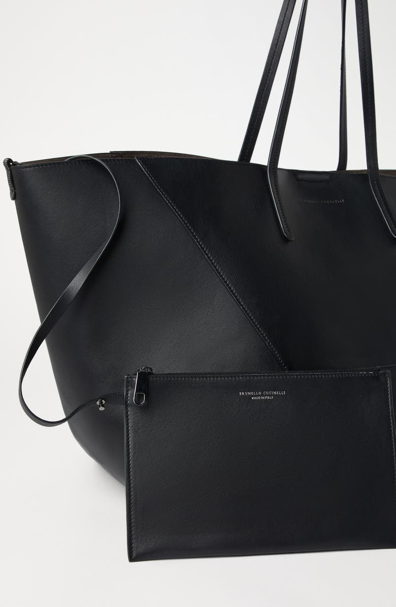 Brunello Cucinelli Calfskin large BC Duo bag, Alternate, color, Black