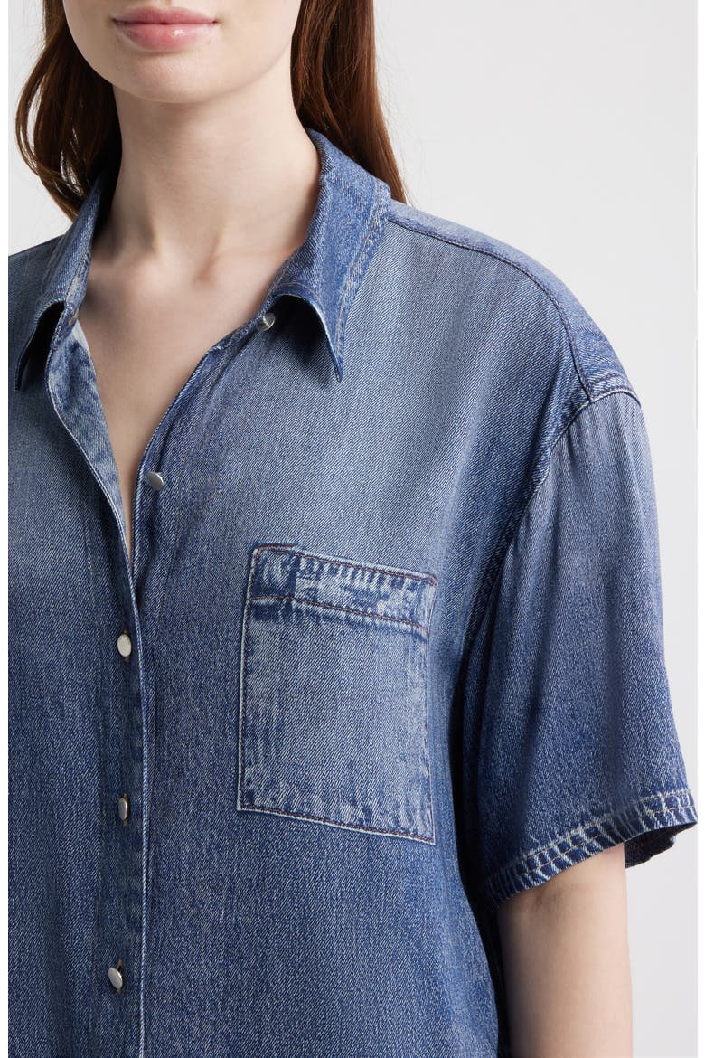 rb Miramar Slink Lounge Connie Trompe L'Oeil Faux Denim Button-Up Shirt, Alternate, color, LAGOON