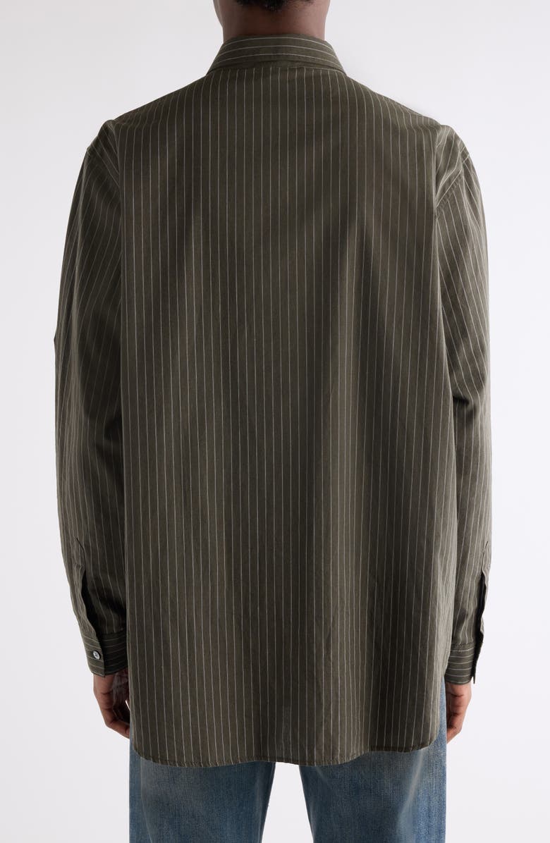 Acne Studios Sarow Stripe Poplin Button-Up Shirt, Alternate, color, Green Melange