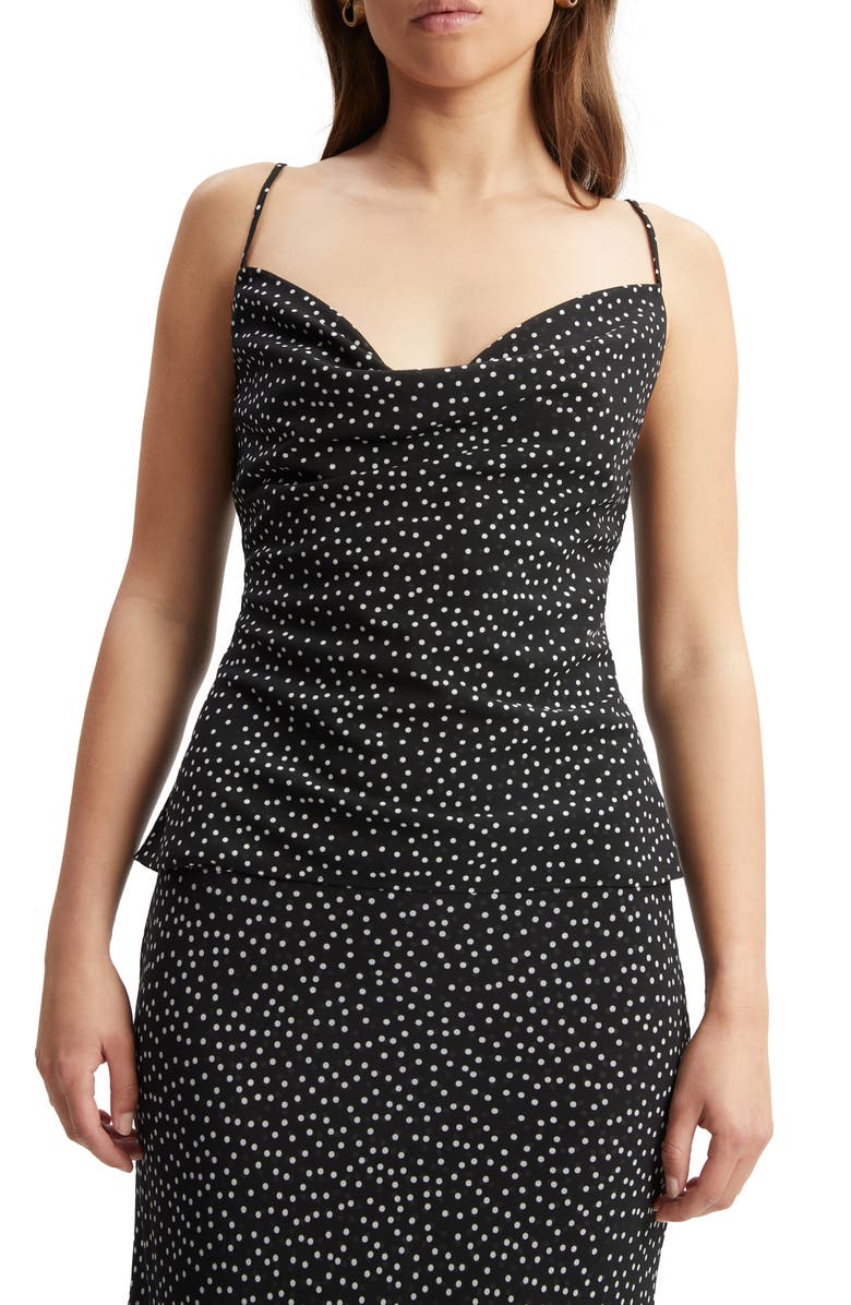 Bardot Monroe Polka Dot Cowl Neck Camisole, Alternate, color, Black Spot