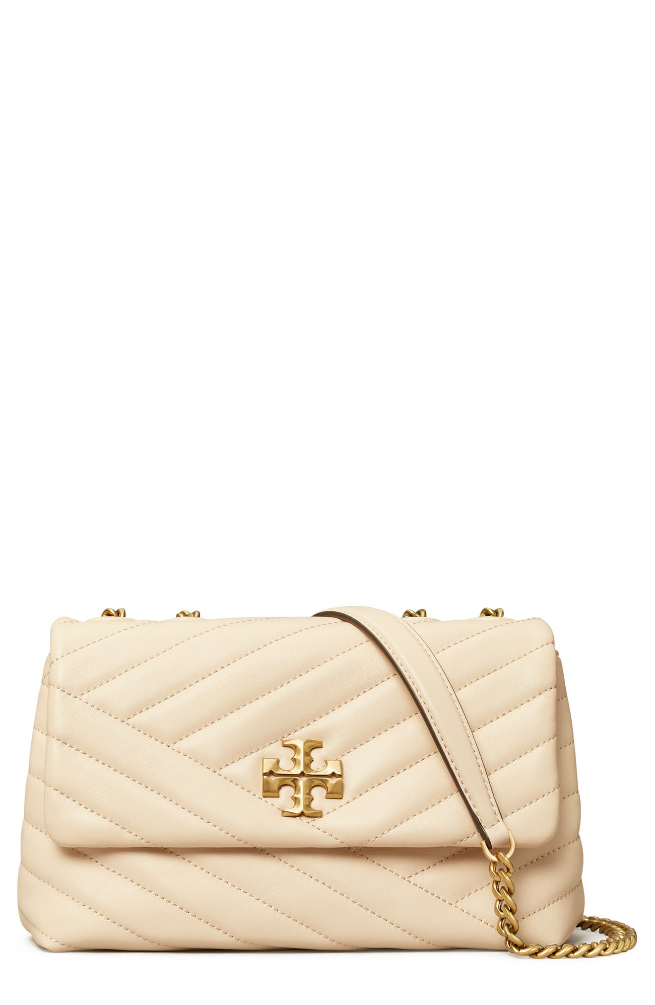 Small Kira Chevron Leather Shoulder Bag, Main, color, NEW CREAM