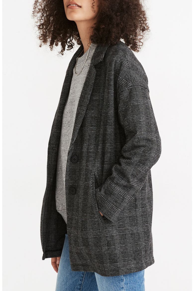 Glen Plaid Oversize Knit Blazer, Alternate, color, ALMOST BLACK