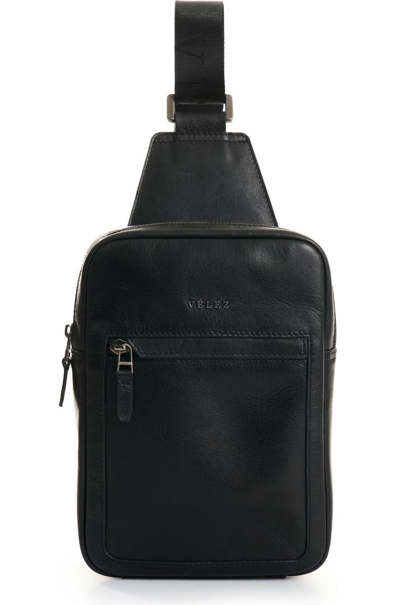Velez Full Grain Leather Crossbody Bag Sling Shoulder Bags, Main, color, Black