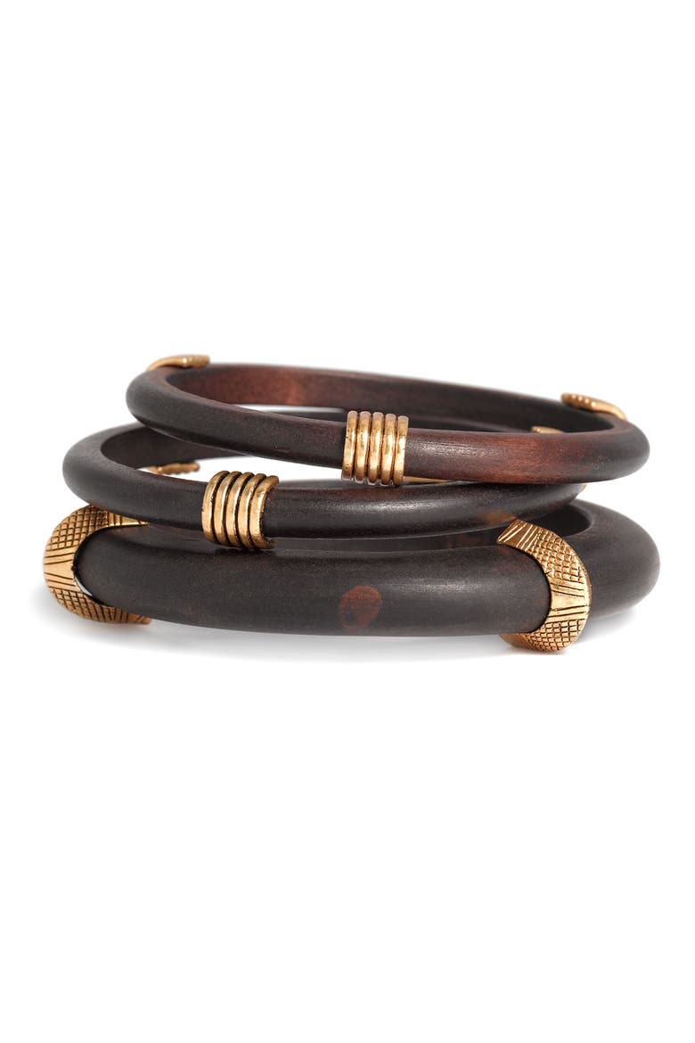 Lauren by Ralph Lauren 'Java' Wood Bangles, Main, color, WOOD/ GOLD