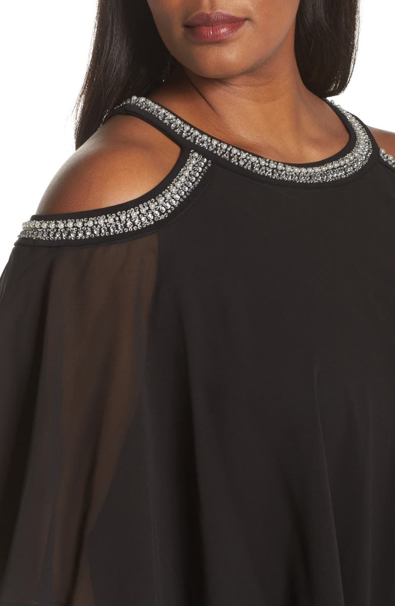 Alex Evenings Embellished Cold Shoulder Popover Gown, Alternate, color,