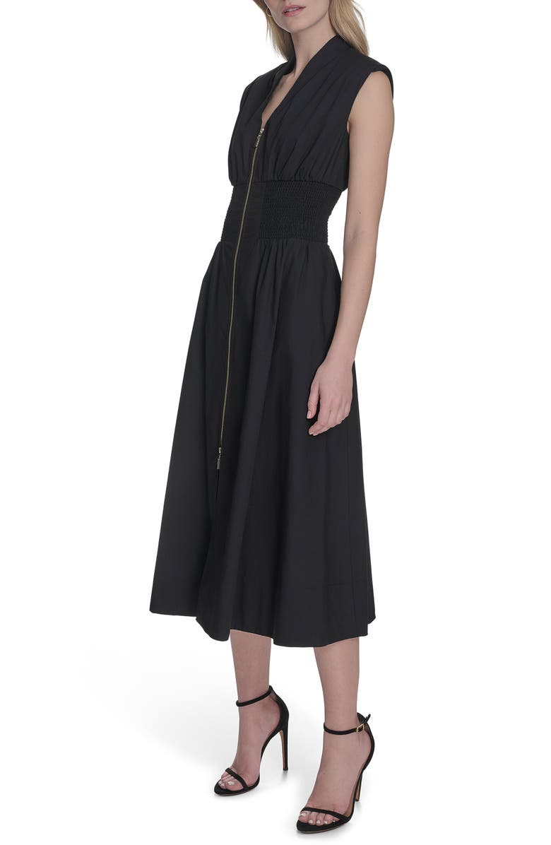 Vince Camuto Smock Waist Cotton Midi Dress, Alternate, color, Black
