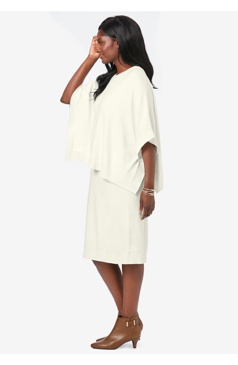 Jessica London Cable Knit Cape Sweater Dress, Alternate, color, Black