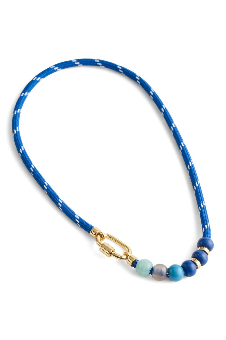 Semiprecious Beaded Carabiner Paracord Necklace, Main, color, RETRO BLUE