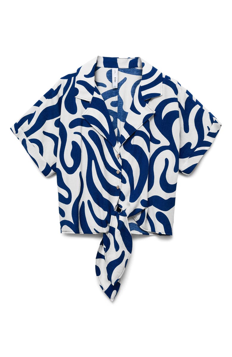 MANGO Print Tie Hem Crop Shirt, Alternate, color,