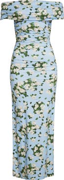 Carolina Herrera Floral Print Ruched Off the Shoulder Jersey Dress