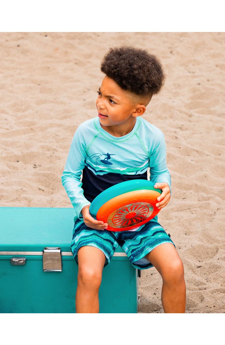 Deux par Deux Little Boy's Printed Boardshorts Blue Wave And Black, Alternate, color,