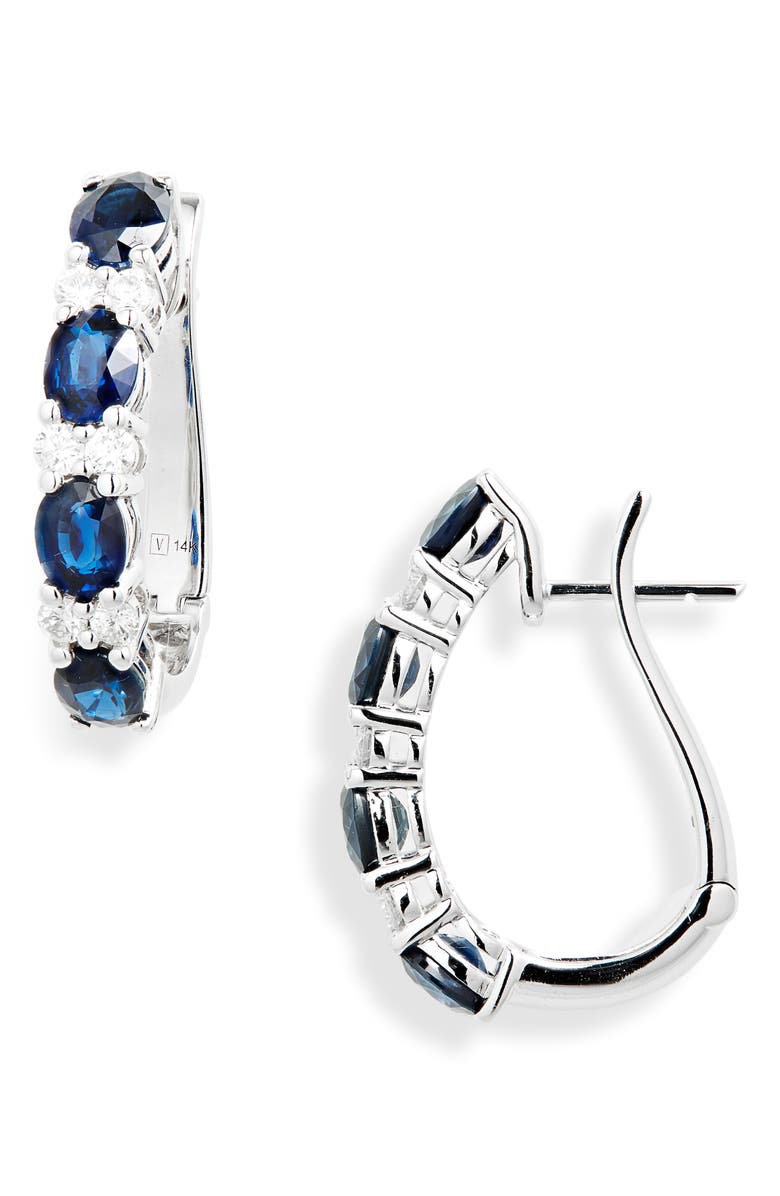 VALANI ATELIER Alternating Sapphire & Diamond Hoop Earrings, Main, color, 14K White Gold