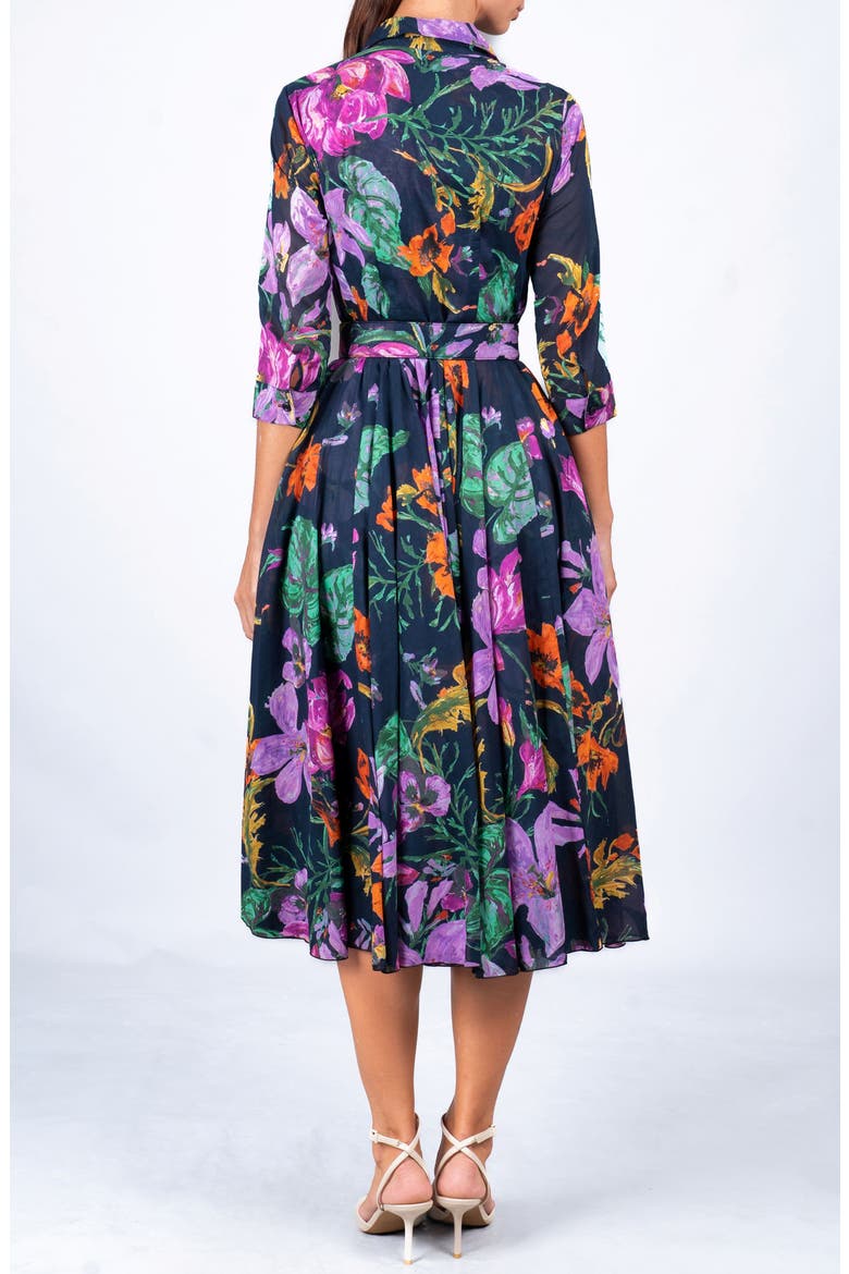 Gogh Summer A-Line Belted Shirtdress, Alternate, color, Navy
