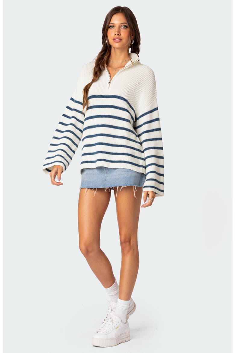 Stripe Oversize Quarter Zip Sweater, Alternate, color, WHITE