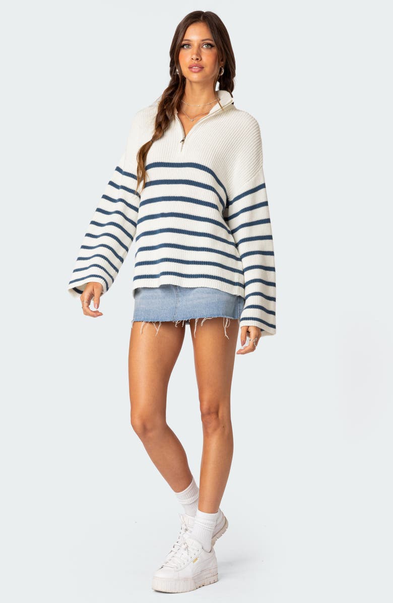 EDIKTED Stripe Oversize Quarter Zip Sweater, Alternate, color,