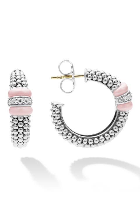 Pink Caviar Diamond Hoop Earrings