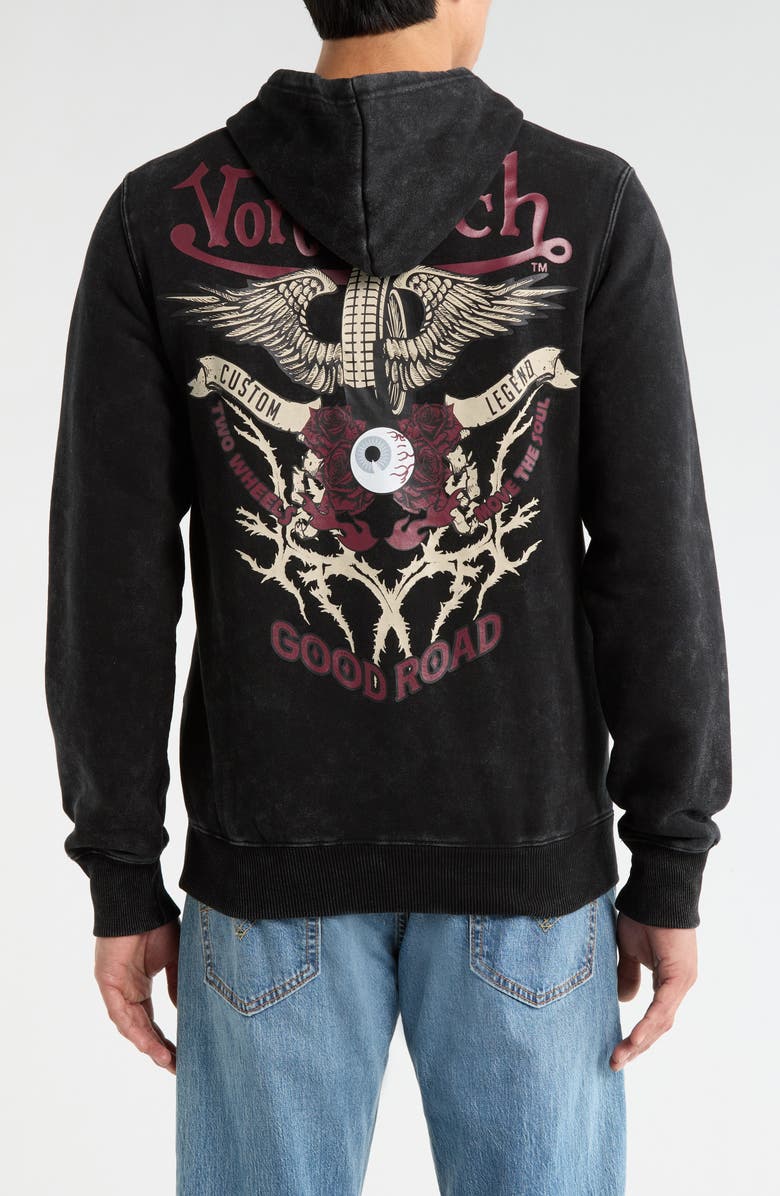 Von Dutch Embroidered Mineral Wash Fleece Graphic Hoodie, Alternate, color, Black Mineral Wash