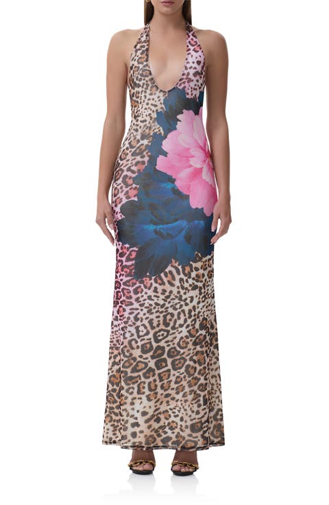 Paisleigh Mixed Print Halter Neck Maxi Dress