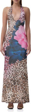 AFRM Paisleigh Mixed Print Halter Neck Maxi Dress