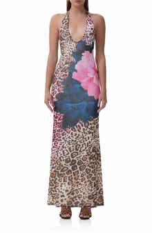 AFRM Paisleigh Mixed Print Halter Neck Maxi Dress