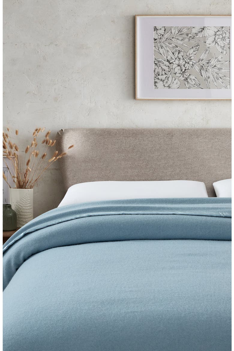 Wool & Satin Trim Blanket, Alternate, color, BLUE