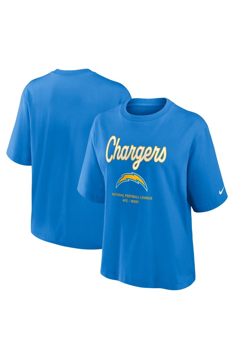 Nike Women's Nike Powder Blue Los Angeles Chargers Essential Script Relaxed Boxy T-Shirt, Alternate, color, Powder Blue